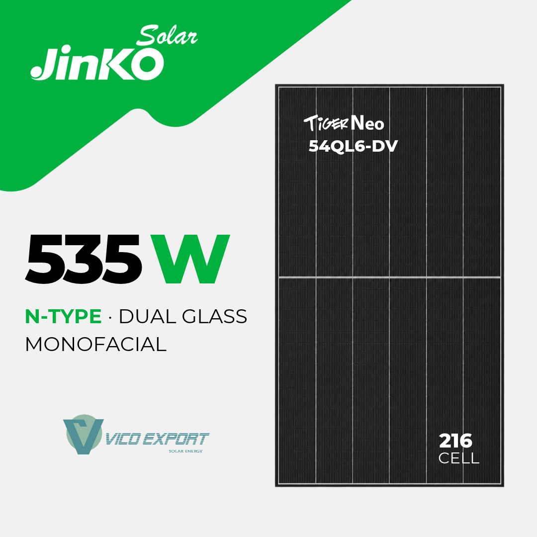 Panel solar Jinko Solar 535W N-Type TOPCon doble vidrio JKM535N-54QL6-DV.