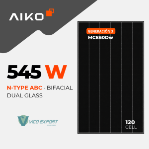 Panel solar AIKO Neostar 3P+60 de 545W N-Type ABC con marco negro, modelo AIKO-A545-MCE60Dw