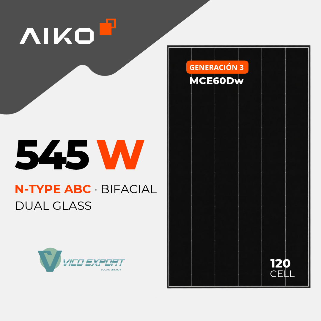 Panel solar AIKO Neostar 3P+60 de 545W N-Type ABC con marco negro, modelo AIKO-A545-MCE60Dw